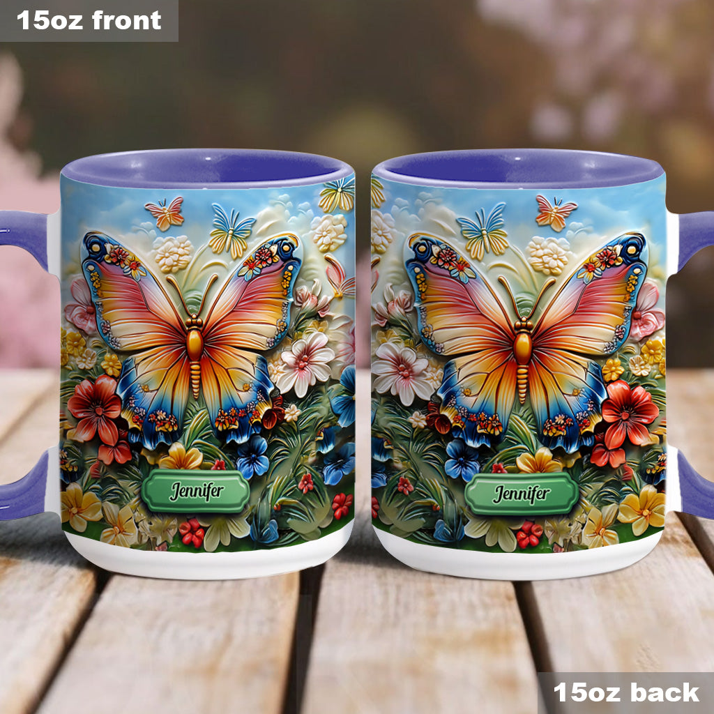 Beautiful Butterfly Bee Dragonfly Hummingbird - Personalized Butterfly Accent Mug
