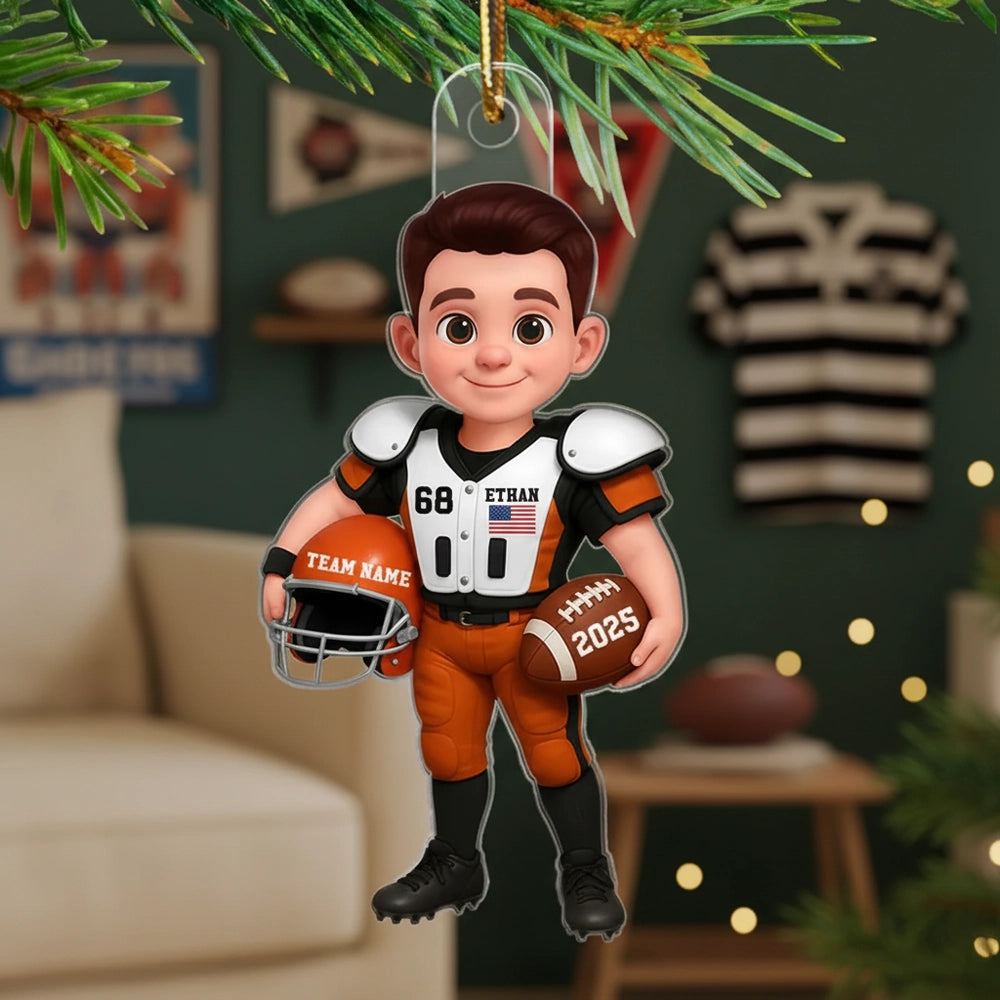 Acrylic Ornament - Personalized American Football Player for Christmas Tree, Cute Decor, Unique Gift for Kids & Sports Fans