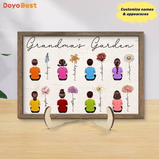 Blooming Heritage - Vintage Birth Month Floral Wooden Plaque with Grandkids' Names - Ideal Mother's Day Gift for Grandma, Mom, & Aunt