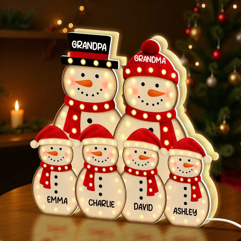 Personalized Snowman Acrylic Light Box, festive LED warm glow for holiday mantel or bedroom, creative keepsake gift for Parents & Kids