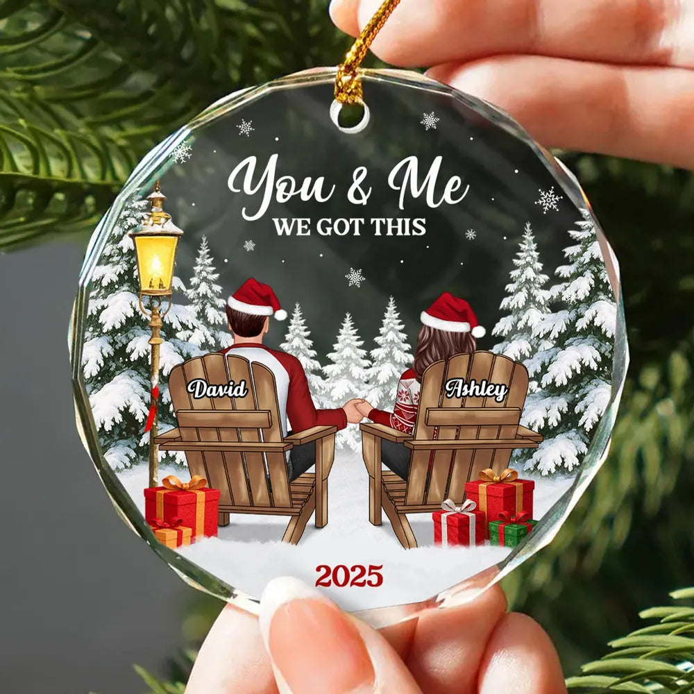 Crystal Ornament - Couple in Snowy Winter Landscape, 'You & Me' - Cozy Christmas Tree Decor, Unique Gift for Couples