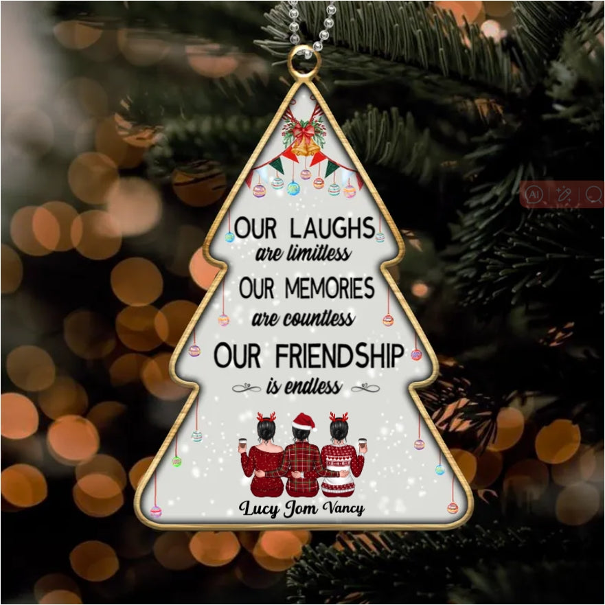 Besties - Our Laughs Are Limitless Our Memories Are Countless Our Friendship Is Endless - Personalized  Plaque, Ornament, Beauty Tools, Jewelry, Cup - Perfect Friendship Gift