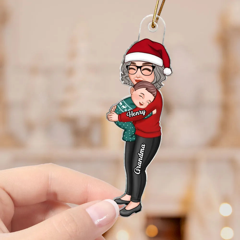 Cute Grandma & Grandkid Hugging - Gift For Grandkids & Grandma - Personalized Acrylic Ornament