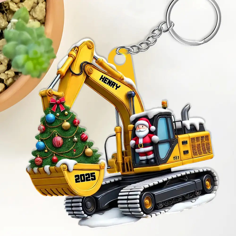 Custom Construction Truck Car Hanger with Christmas Tree and Santa – Gift for Kids or Grandson