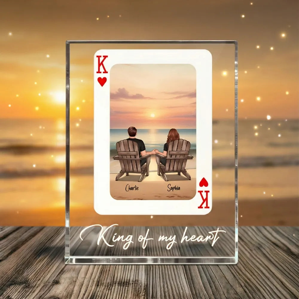 Rectangle Acrylic Block Plaque Personalized for Couples, Beach Chairs at Sunset, Sweet Desk Decor Keepsake Gift for Your Partner