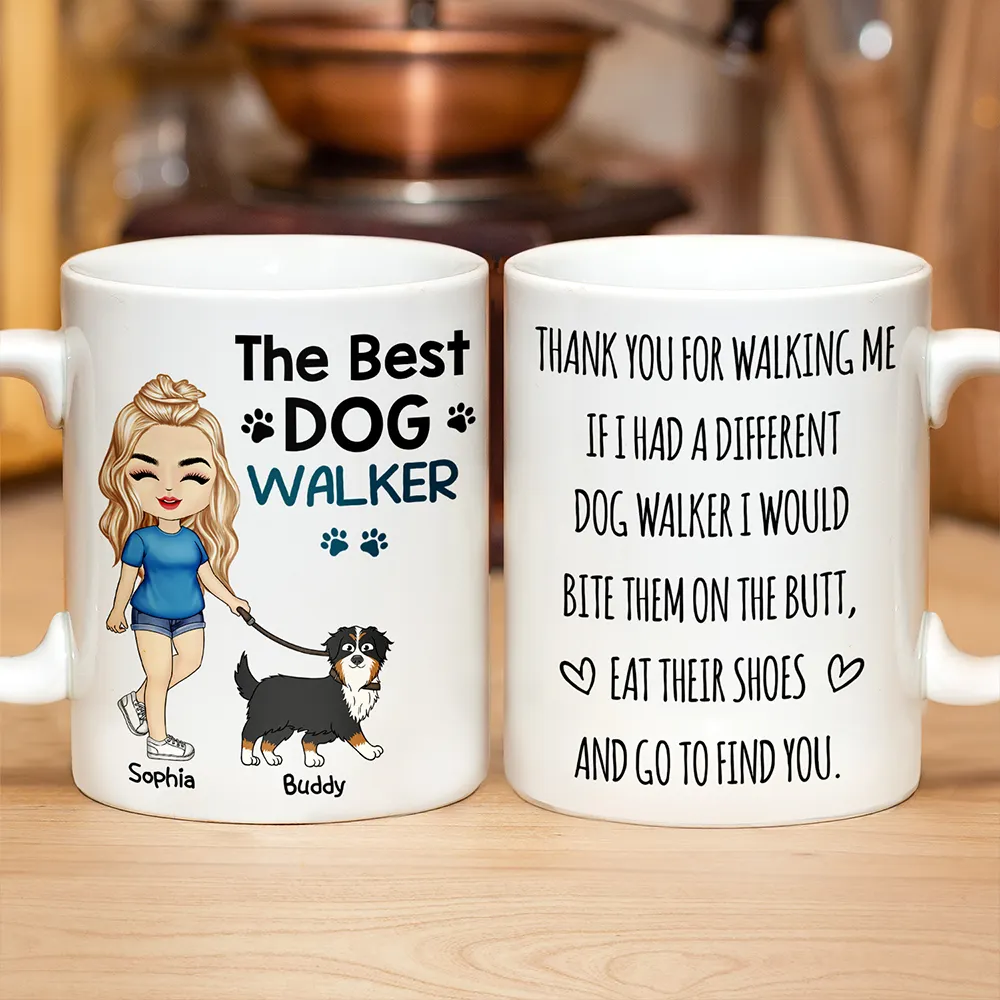 Thank You for Walking Me – Hilarious Personalized White Ceramic Mug for Dog Walkers, Customizable with Dog, Perfect Gift for Pet Lovers