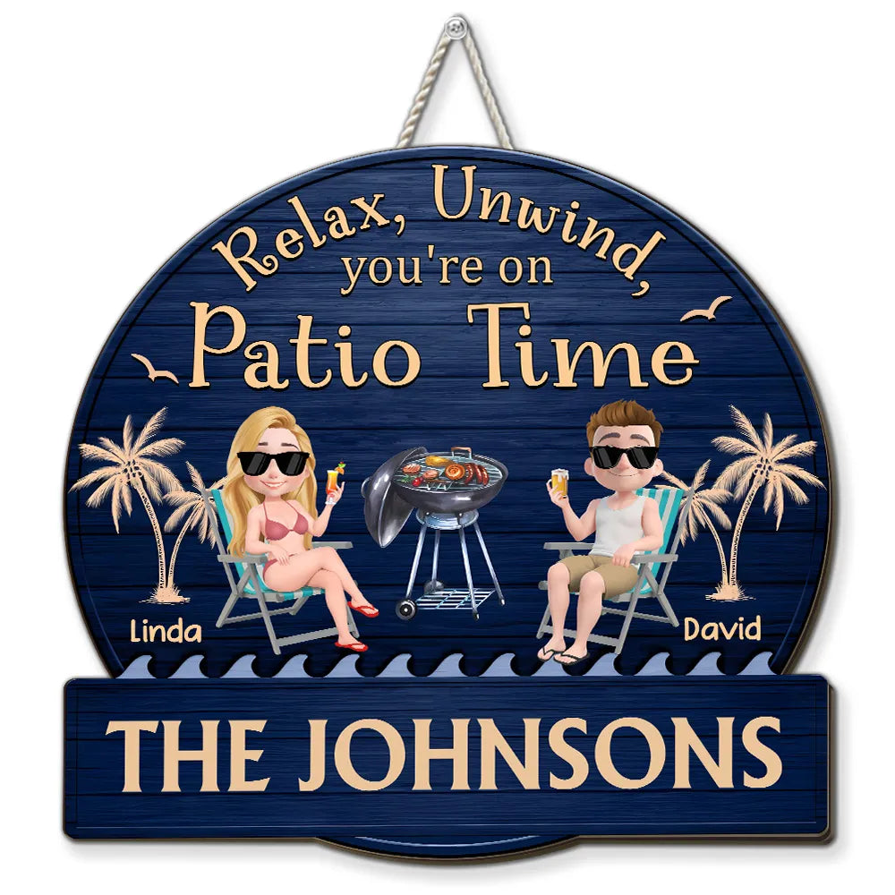 Personalized Wooden Patio Sign, Relax and Unwind Theme, Family Gift