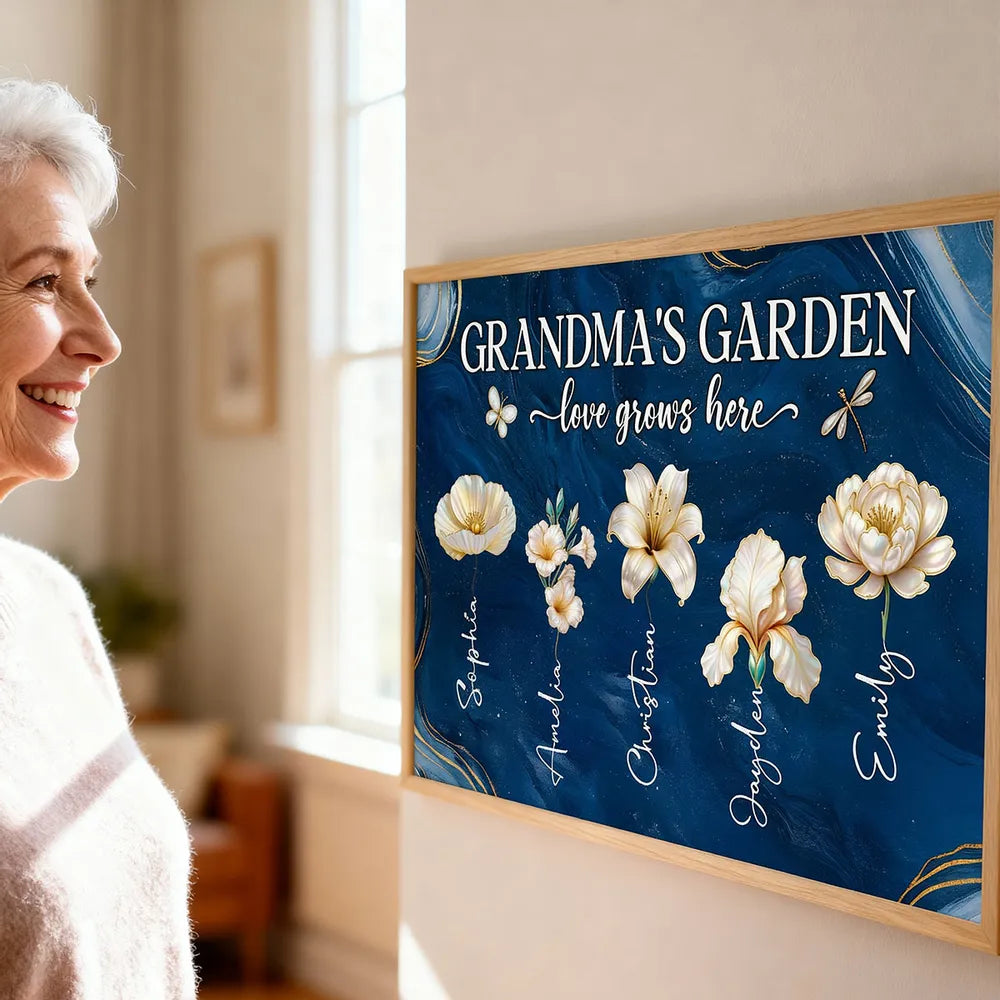 Grandma's Garden Poster - Birth Month Flowers Custom Wall Art for Mother's Day or Birthday, a unique gift for Grandma