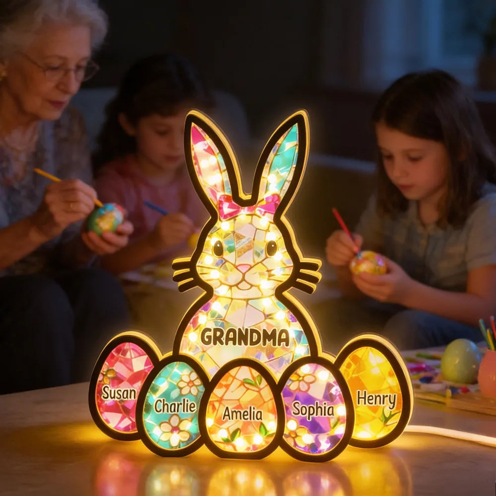 Wooden Acrylic Suncatcher Night Light Mosaic Bunny for Grandma - Personalized Easter Decor That Glows as a Unique Gift