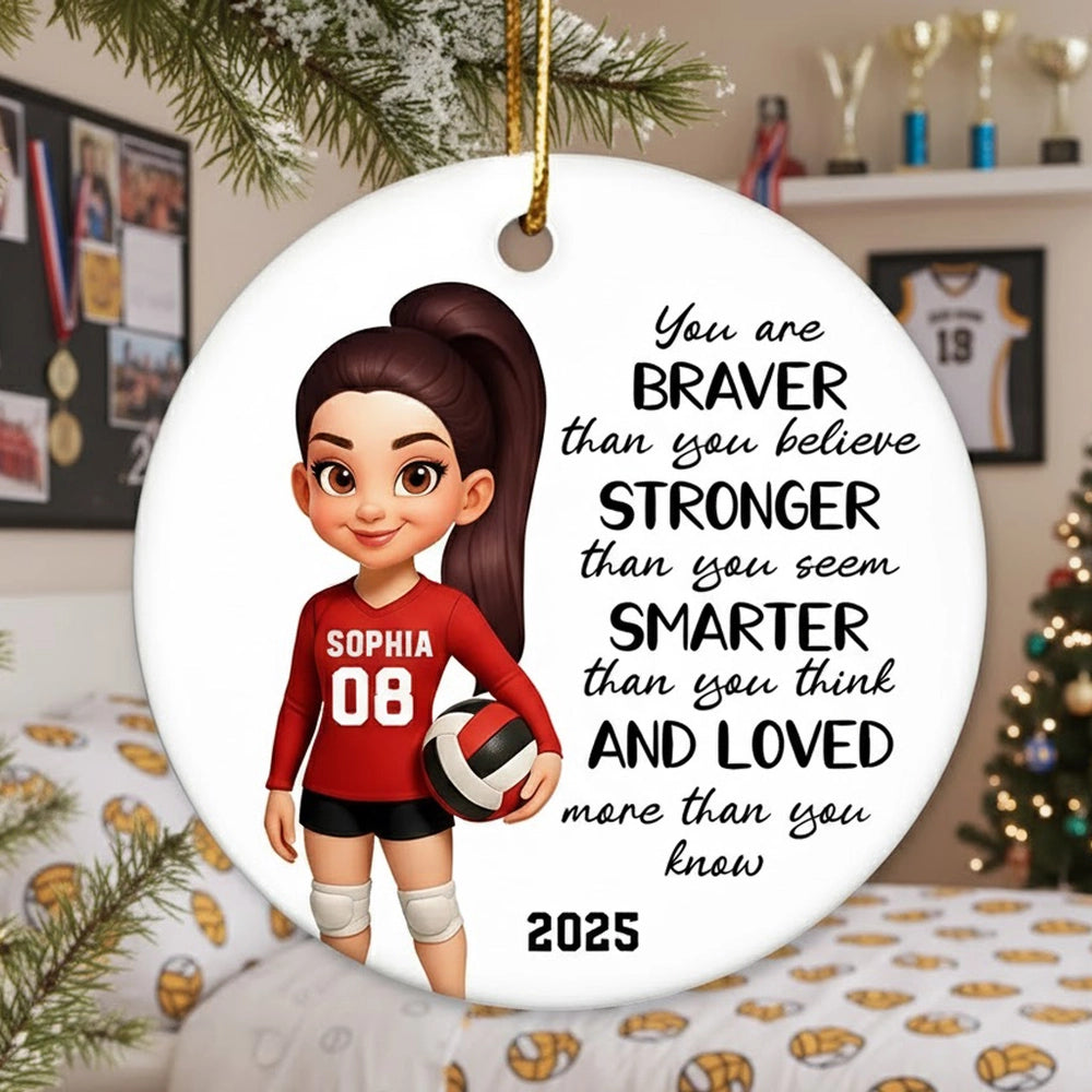 Volleyball Player Ceramic Ornament - Personalized Holiday Tree Decor with uplifting quote, unique gift for daughter