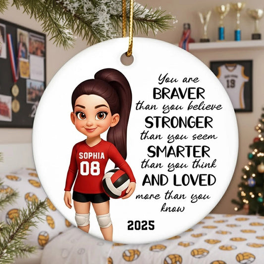 Volleyball Player Ceramic Ornament - Personalized Holiday Tree Decor with uplifting quote, unique gift for daughter