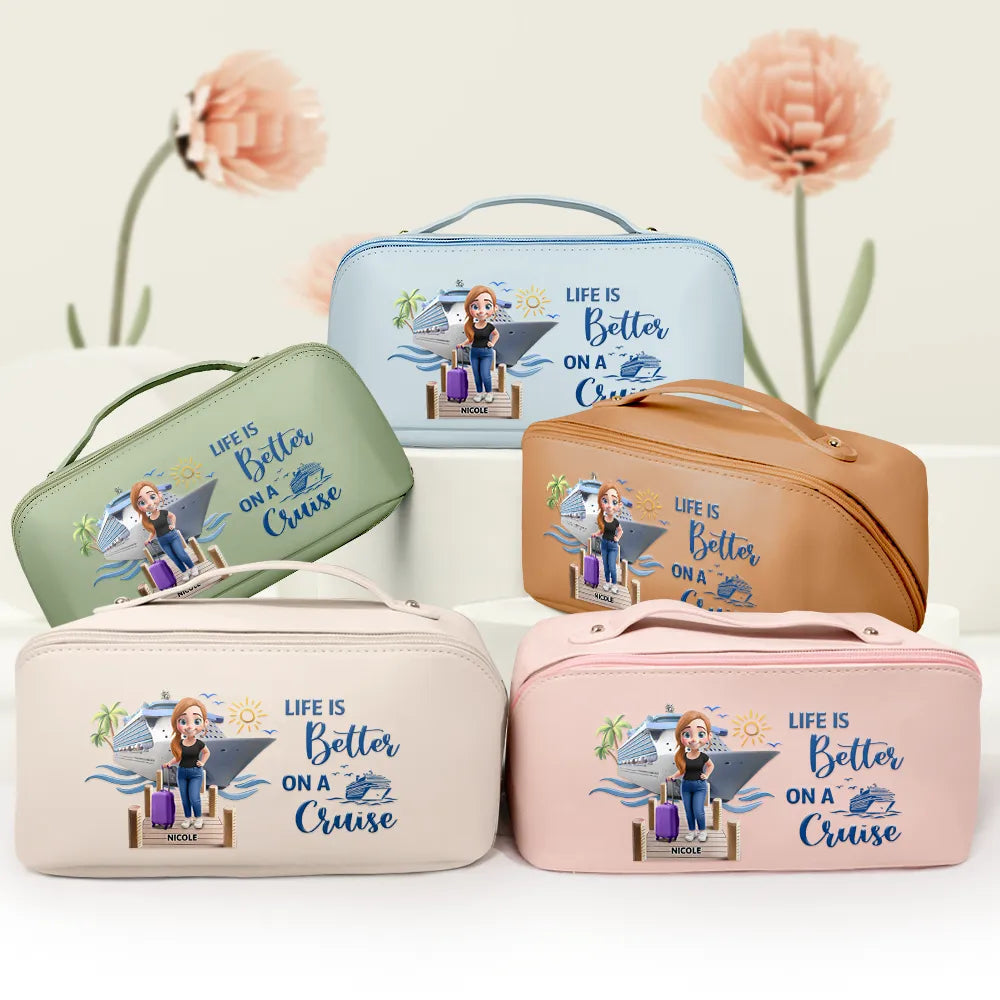 Cruise Makeup Bag with Fun Illustration Design, Travel Storage Essential, Vacation Vibes, Perfect Gift for Friends and Family