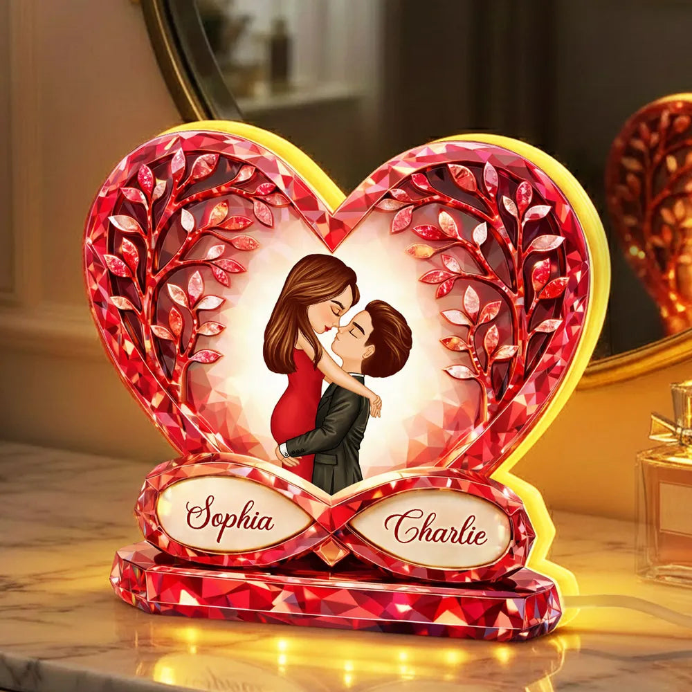 Personalized Acrylic Light Box with Kissing Couple in Heart, Warm Glow Bedroom Decor, Unique Gift for Him or Her