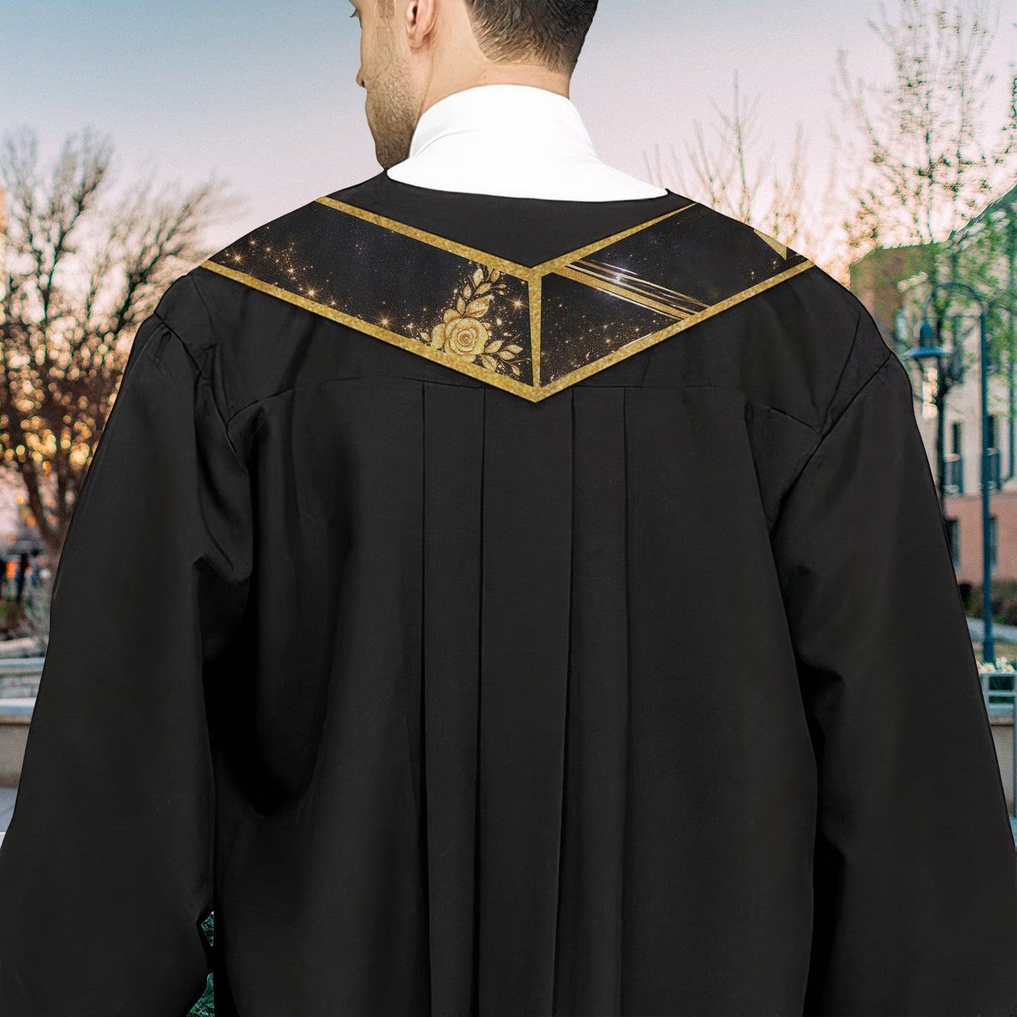 Personalized Graduation Polyester Satin Stole with Faith Quote, Navy Gold Starry Design, Unique Gift for a Graduate