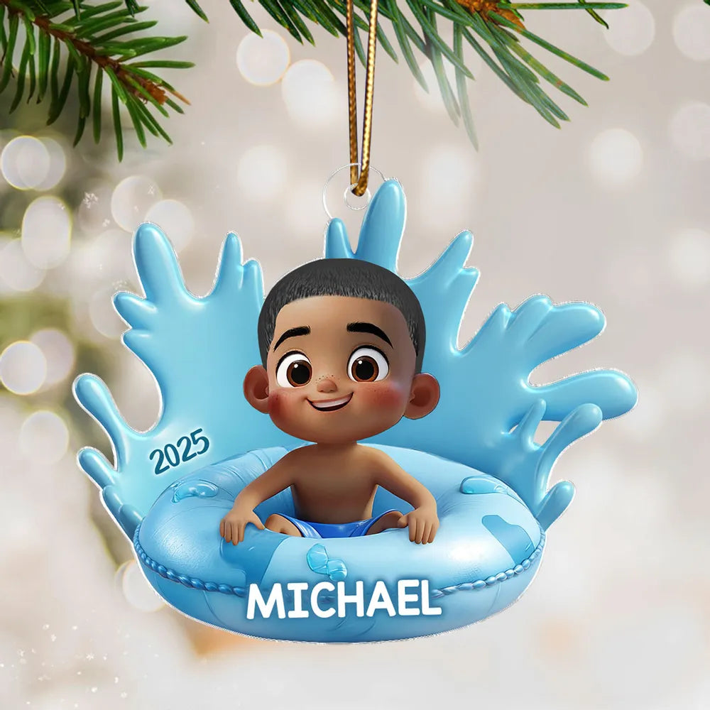 Acrylic Ornament - Cute 3D Pool Float Kid, Customizable Tree Keepsake, unique gift for Kids and Family