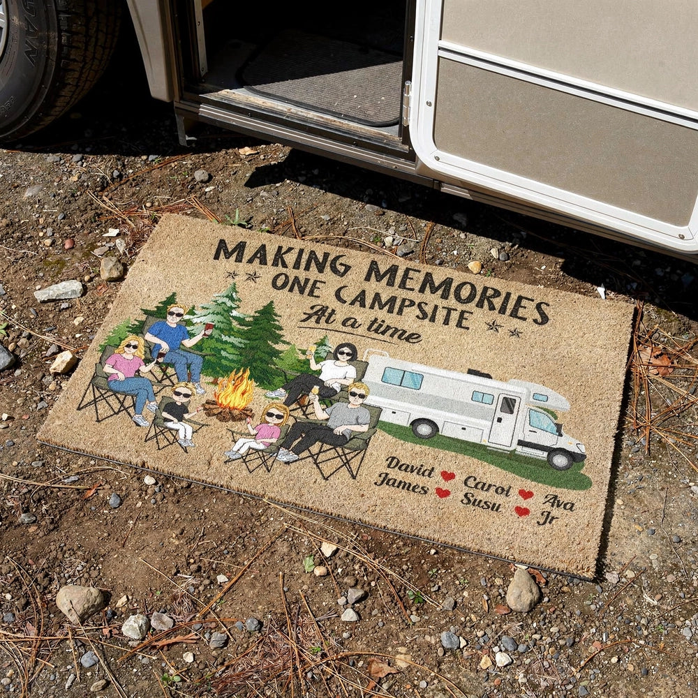 Making Memories One Campsite At A Time Standard Doormat, Personalized Cozy Campfire Welcome Gift