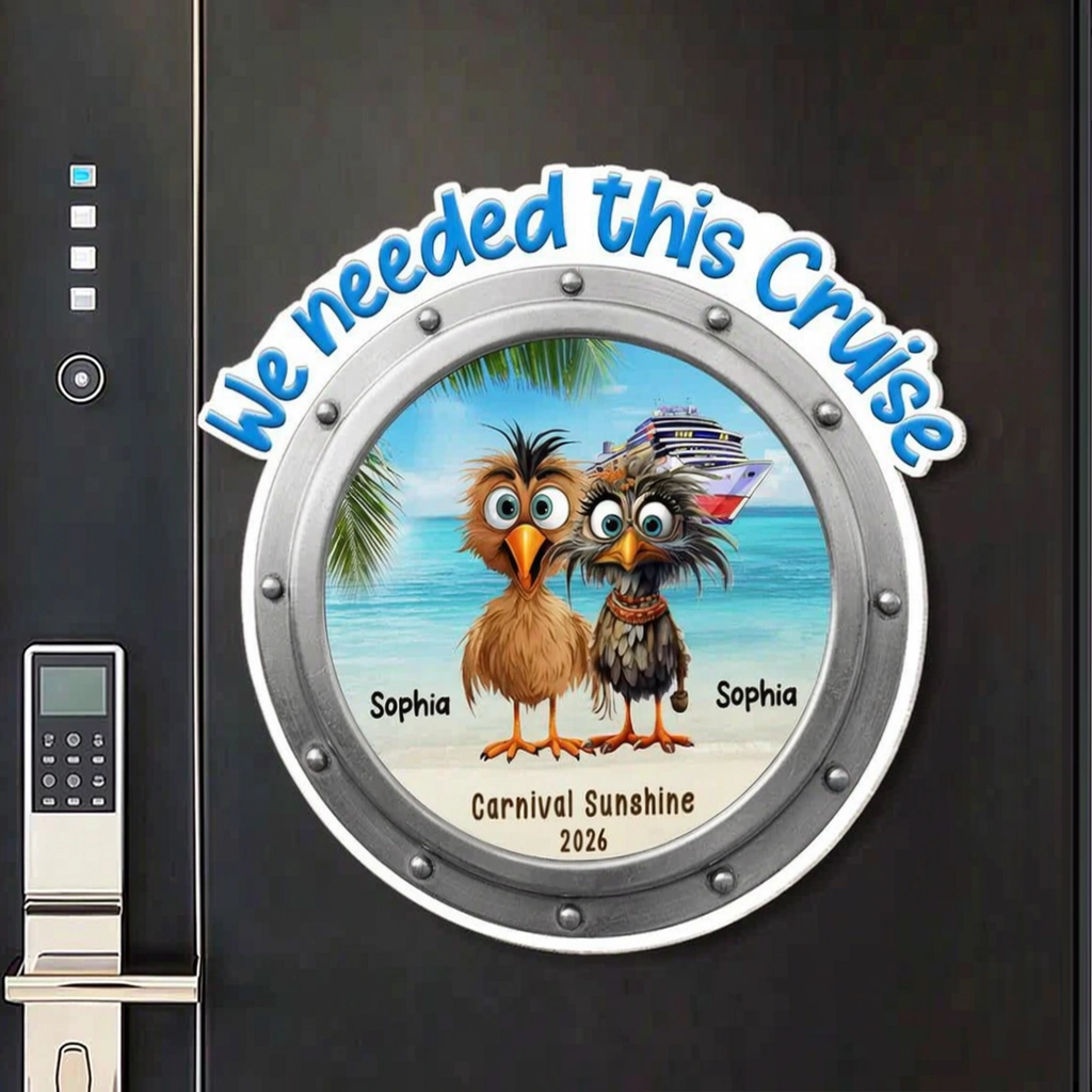 Acrylic Magnet Personalized Cruise Door Magnet with Funny Whimsical Bird Couple Ocean Scene Sweet Trip Memory Unique Gift