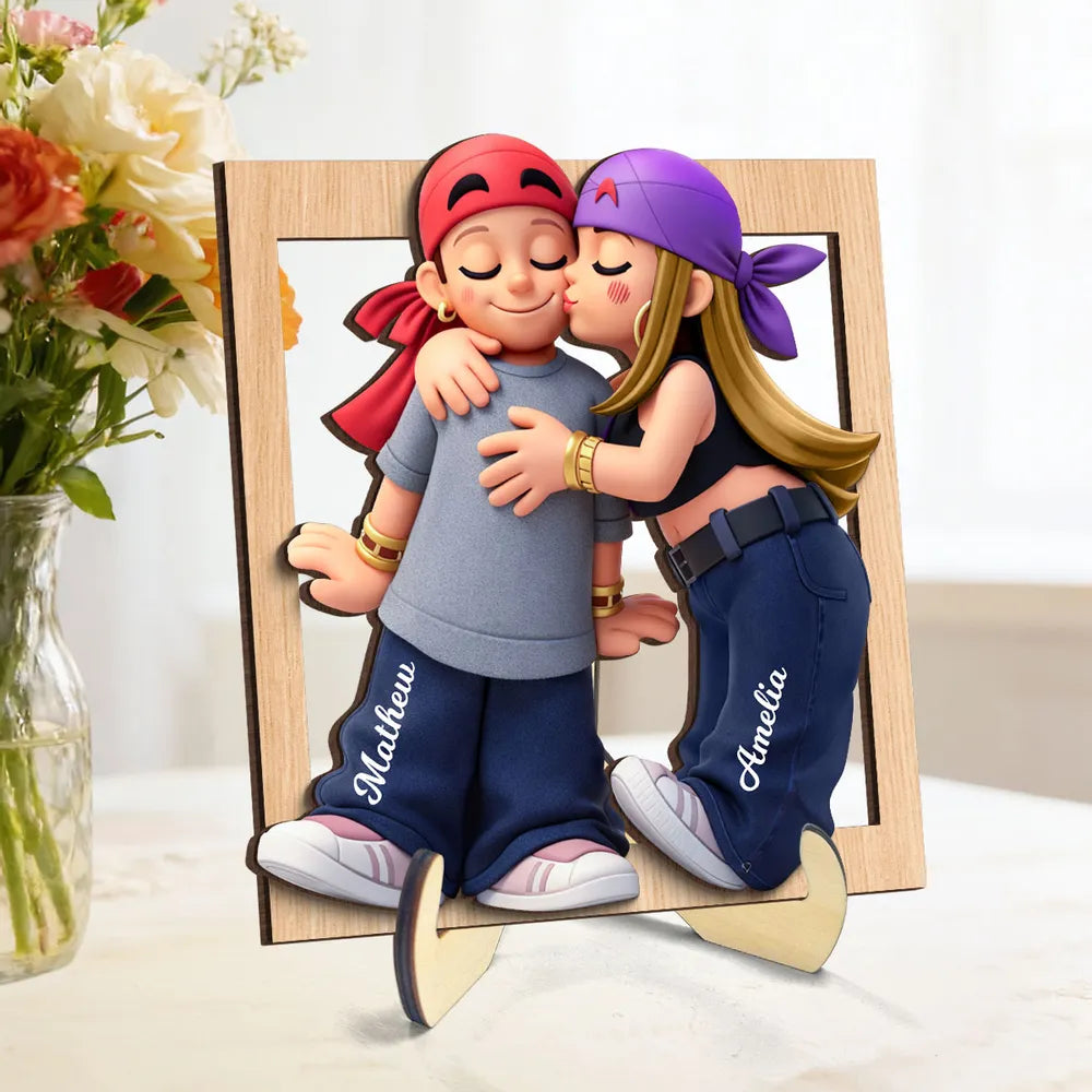 Personalized 2-Layer Wooden Plaque Cute Couple Kissing Keepsake for Bedroom Decor, A Unique Gift for Him or Her