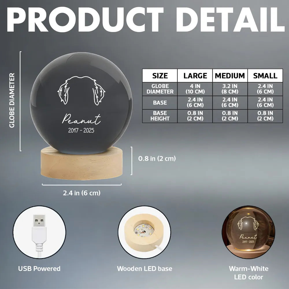 Custom Pet Remembrance Globe Lamp with Dog Head Outline, Soft Glow Sympathy Decor, Thoughtful Unique Gift for Pet Owners