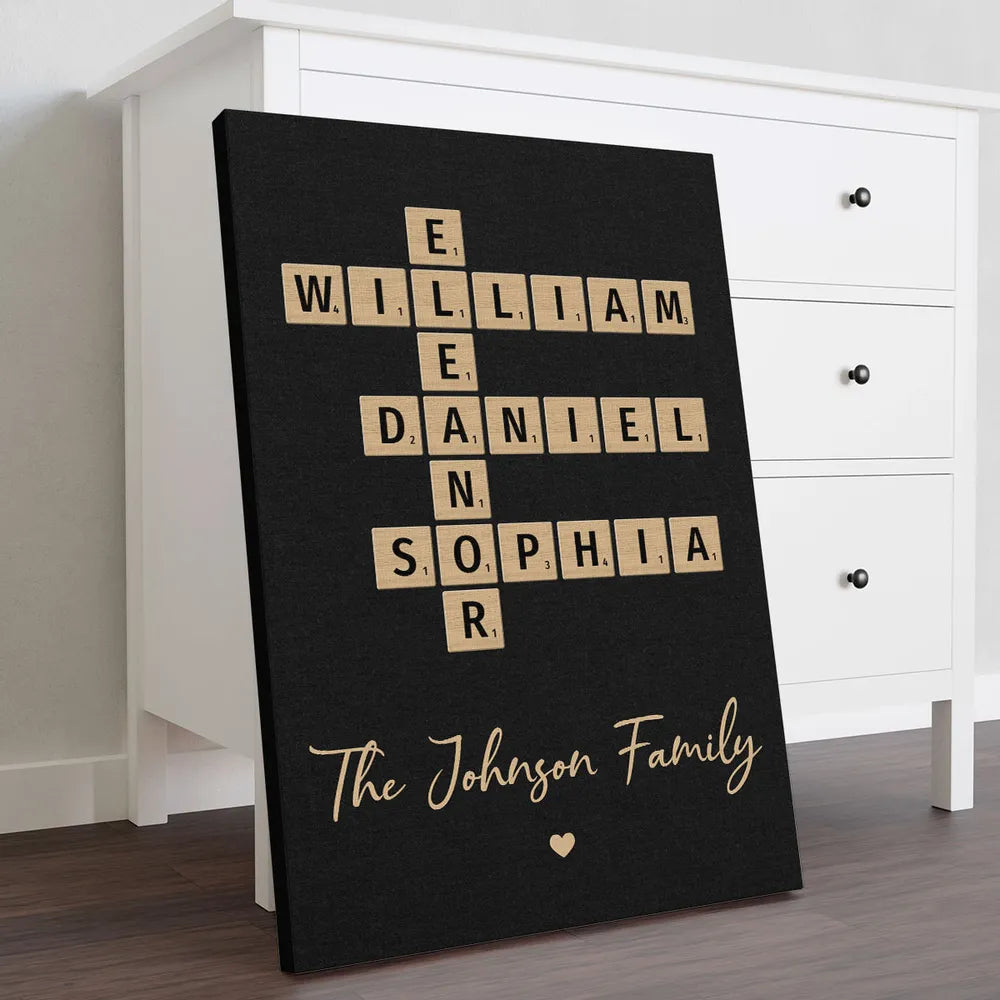 Custom Family Name Poster - Personalized Crossword Design Canvas