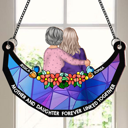 Mother-Daughter Themed Wood and Acrylic Layered Ornament – Warm Hug Design, Personalized Gift for Mother or Daughter