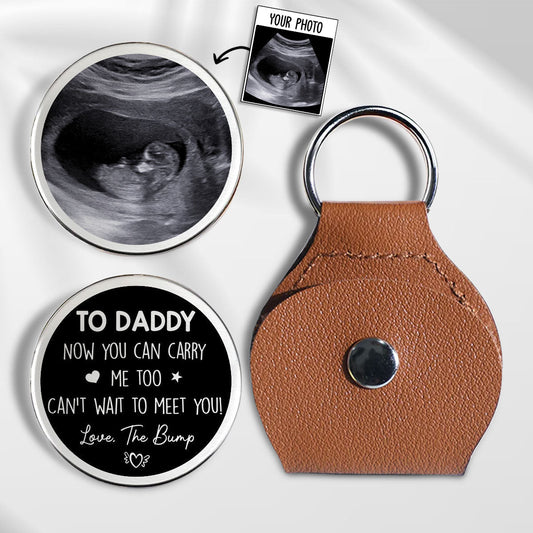 Custom Pocket Hug for Daddy with Your Ultrasound Image – Small Stainless Steel Love Token, Sentimental Fatherhood Gift & Everyday Carry Keepsake