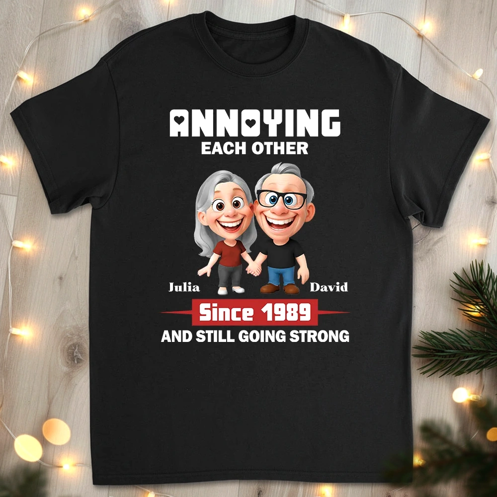 Personalized Classic Tee with Cute Couple Holding Hands - Annoying Each Other Fun Gift for Couples