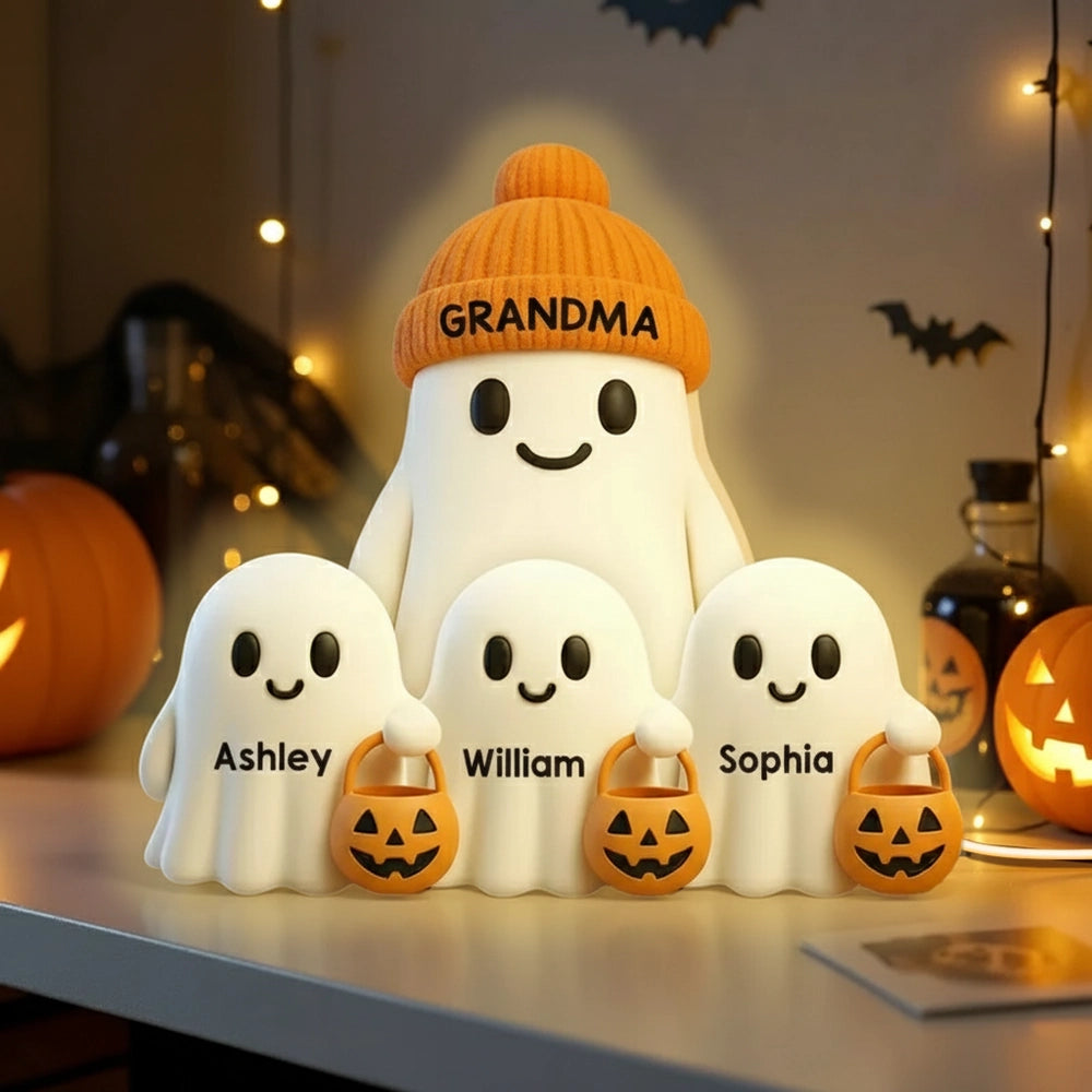 Grandma and Family Ghost Acrylic Light Box, Cozy Halloween Home Décor, Gift-Ready Accent for Family