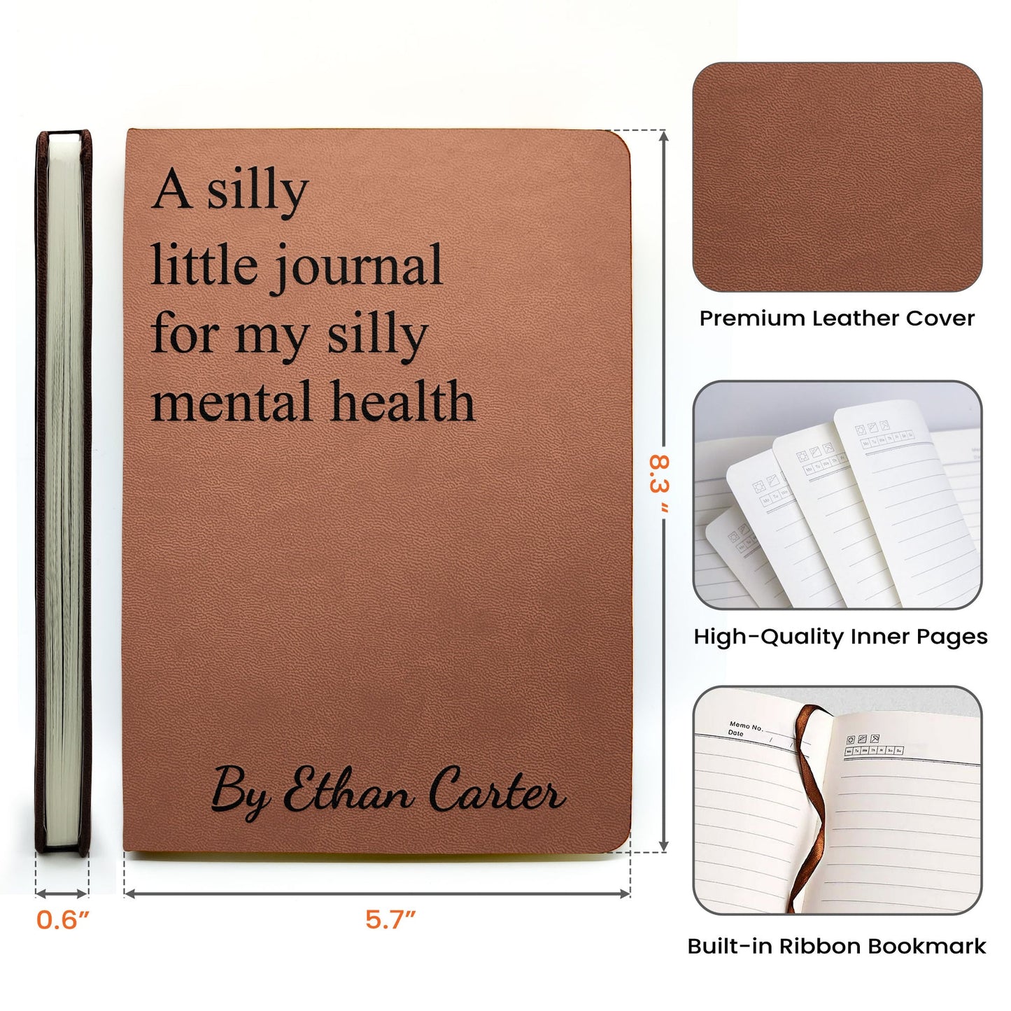 Sassy Swear Quote Leather Journal, Personalized Feelings Notebook, Funny Self Care Gift For Her Or Him