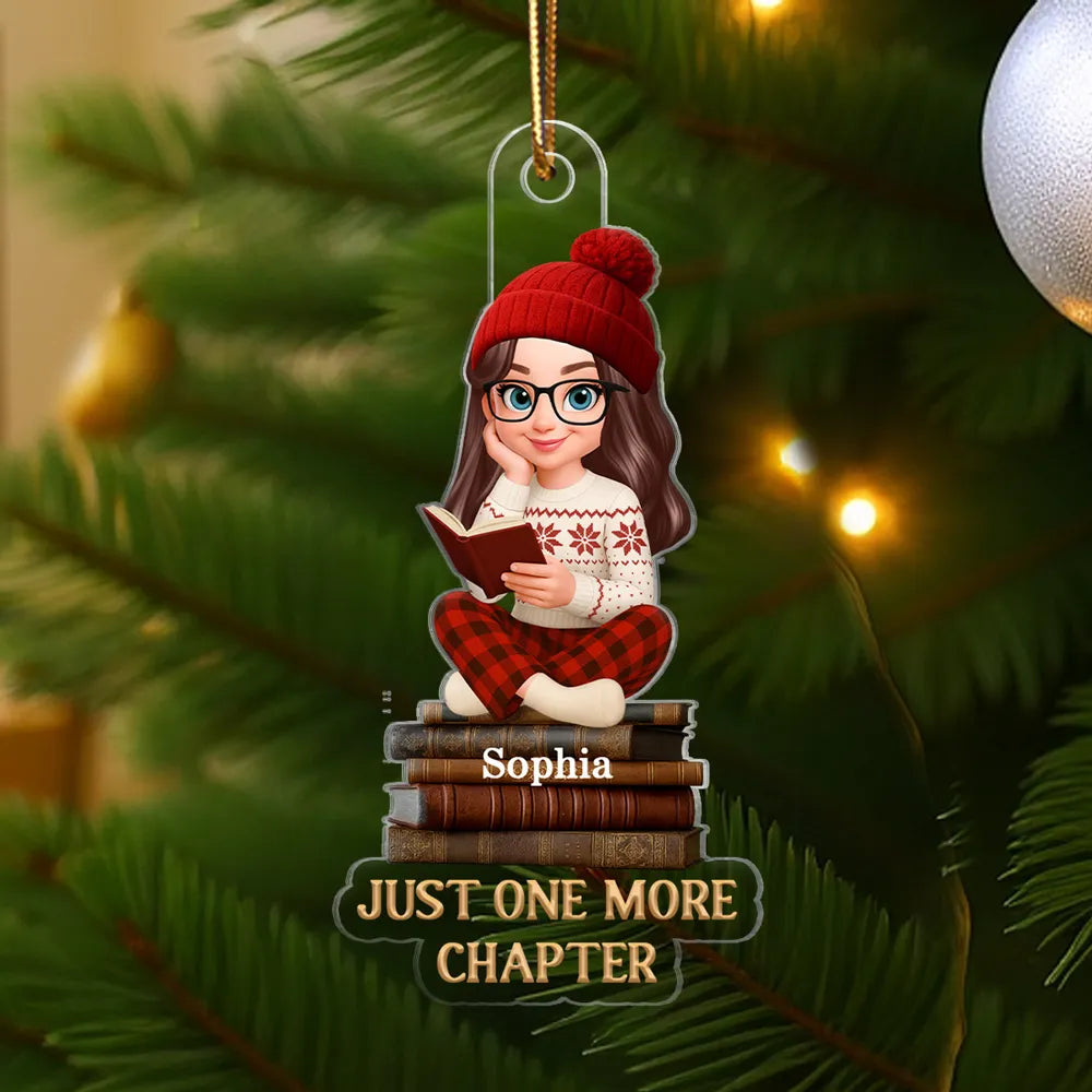 Custom Name & Look Book Lover Ornament: Personalized Acrylic Reading Girl Tree Decor | Choose Skin Tone & Body Type Gift