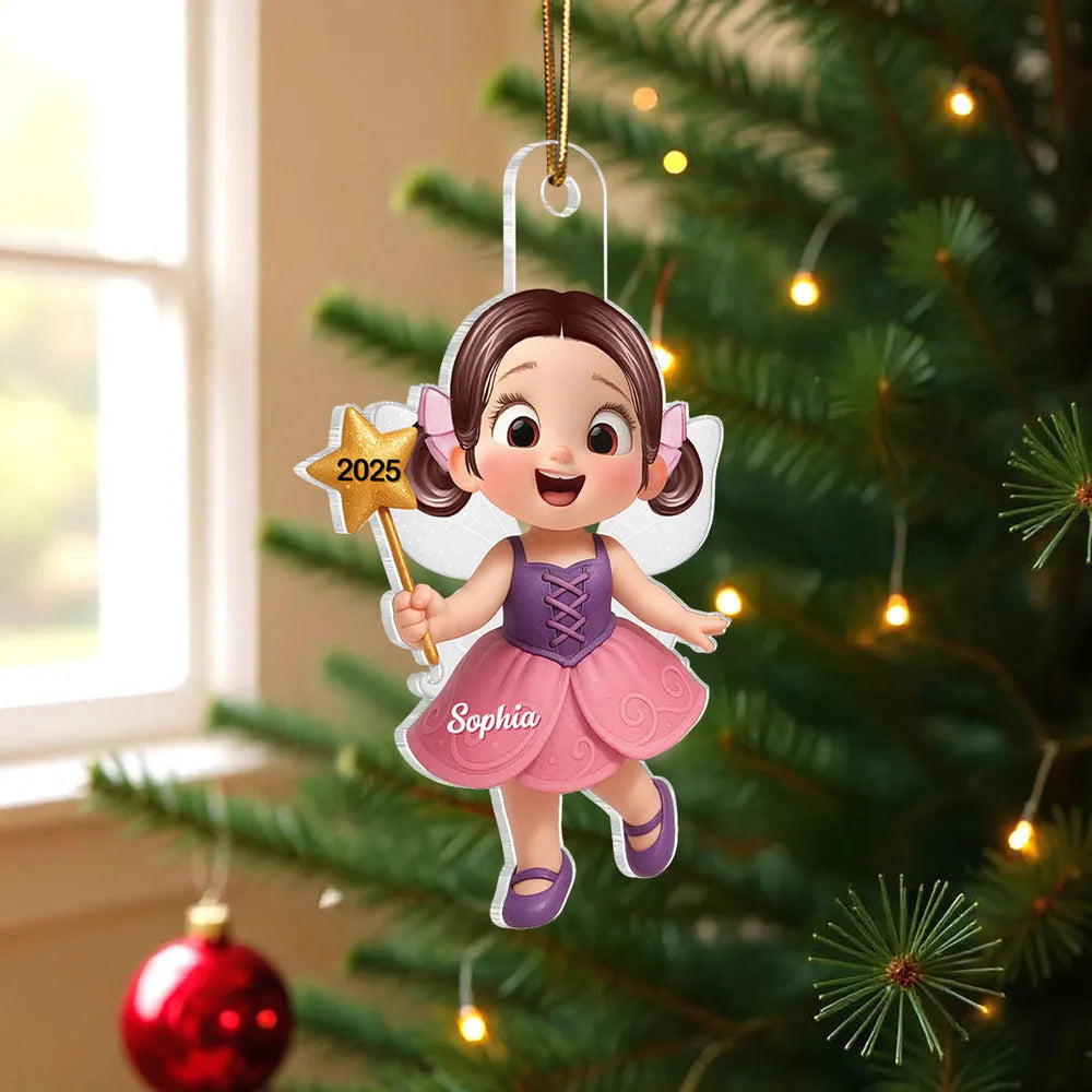 Cute Fairy Girl Acrylic Ornament with Playful Holiday Charm, a Perfect Gift for Kids and Family