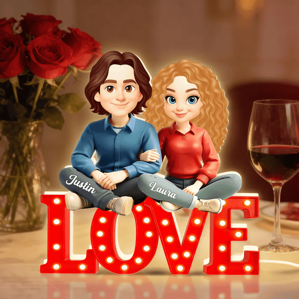 Personalized Couple Acrylic Light Box with Warm Glow LOVE Sign Decor, Unique Keepsake Gift for Him or Her