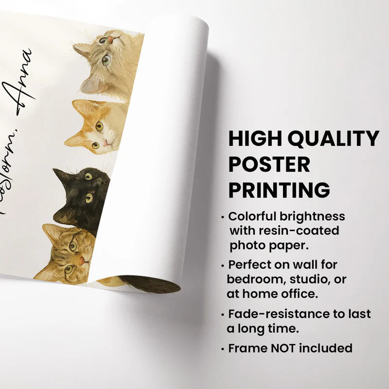 Custom Watercolor Cat Portrait Poster – Personalized from Your Pet Photo, Perfect Gift for Cat Lovers