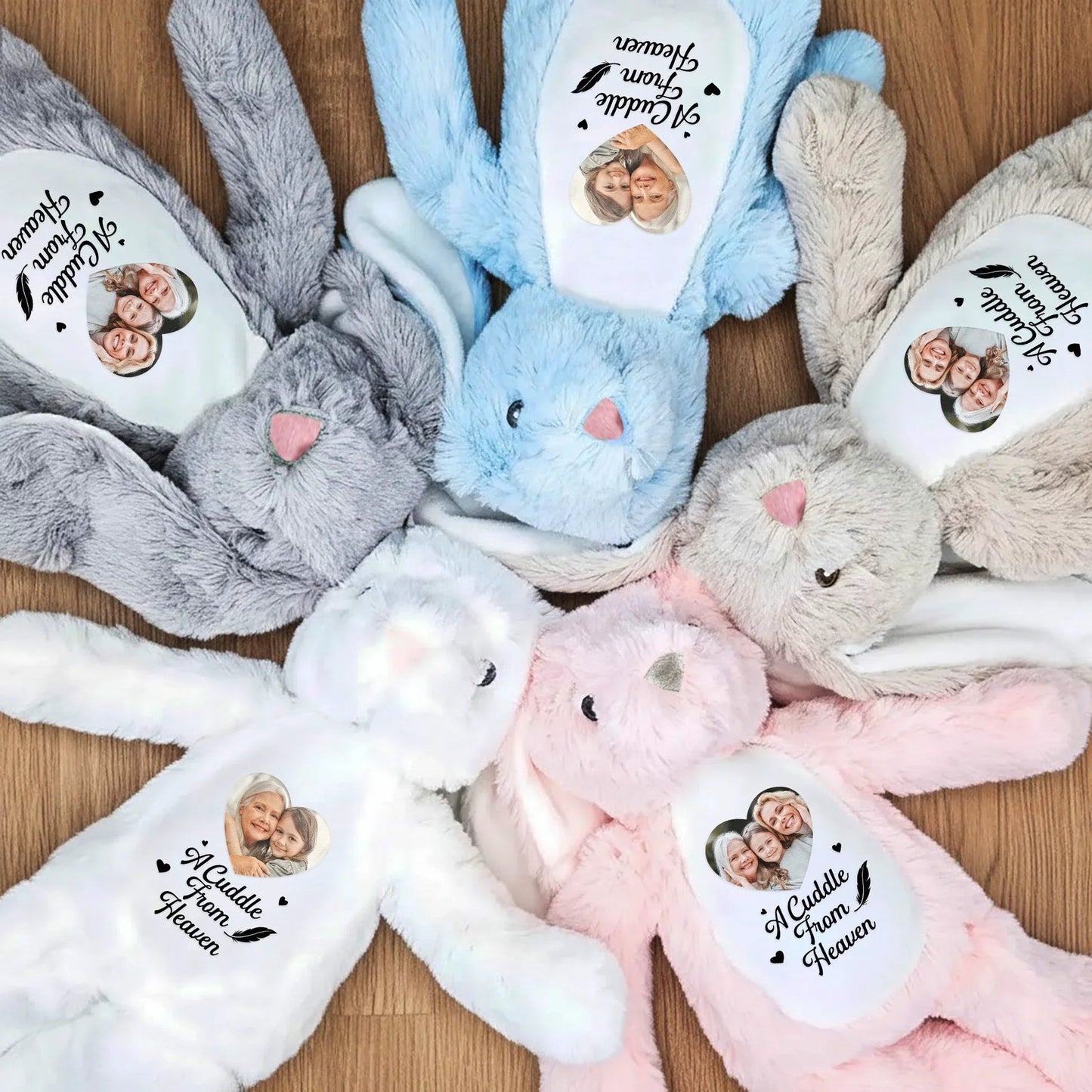 Personalized Plush Bunny with Photo and A Cuddle From Heaven Quote - Unique Memorial Gift