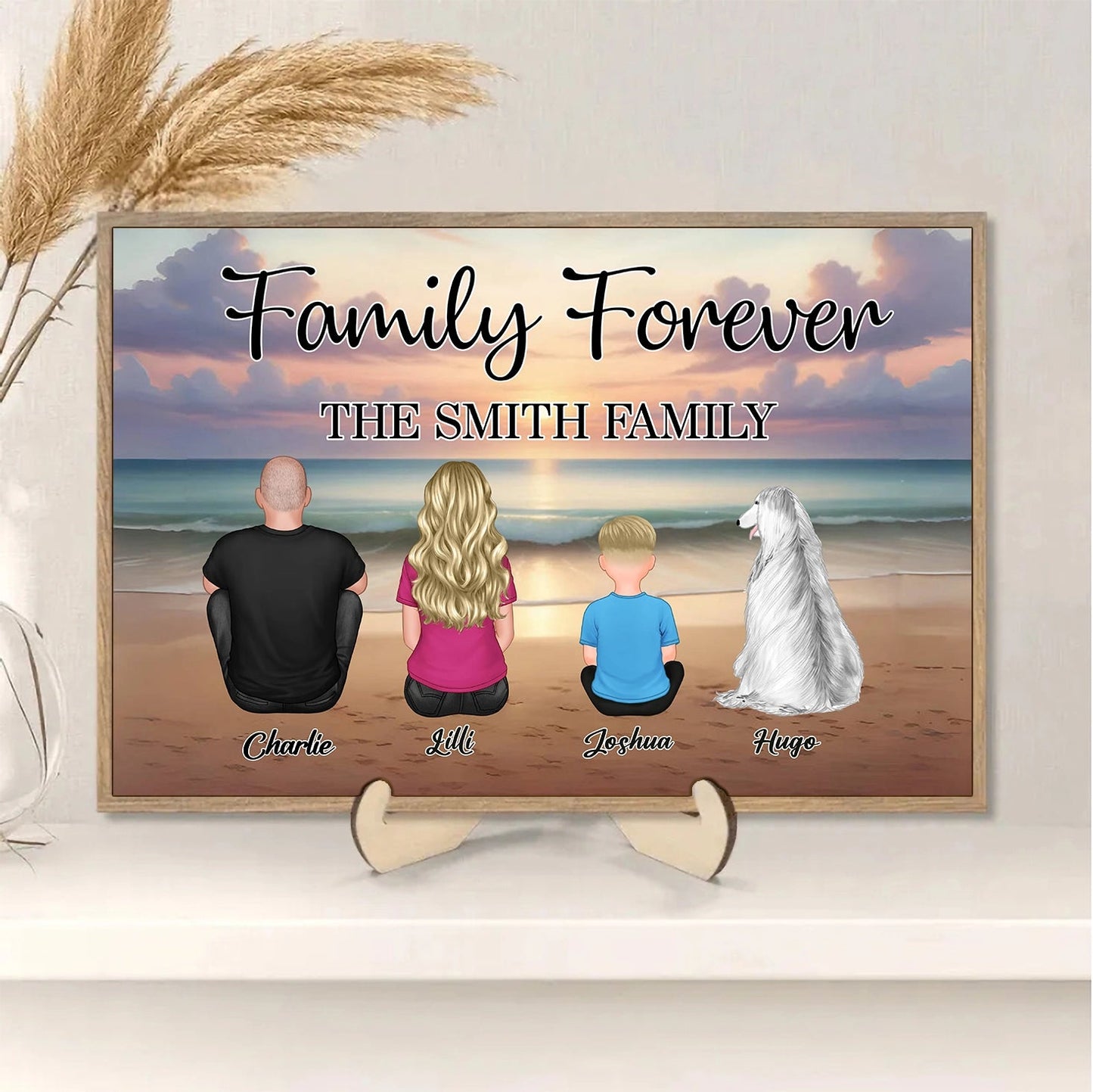 Family Forever Beach Design - Personalized Blanket, Cotton Tote Bag, Wooden Carhanger, LED Plaque, Keychain, Poster and Wallet Card, Unique Gift