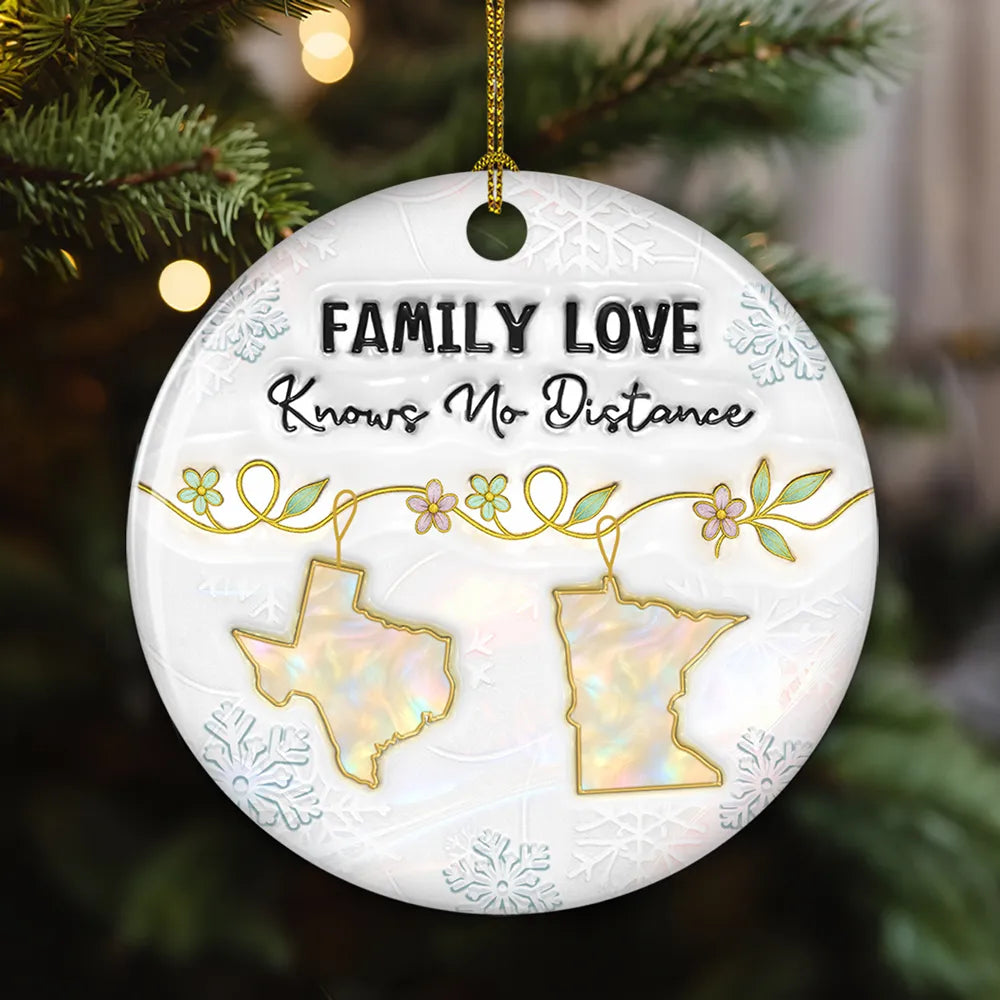 Round Ceramic Ornament with Family Love Theme, Christmas Keepsake, Gift-Ready Holiday Accent