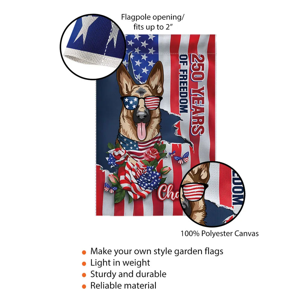 Personalized Patriotic Dog Garden Flag, 250 Years of Freedom Yard Decor, Unique Gift for Dog Lovers
