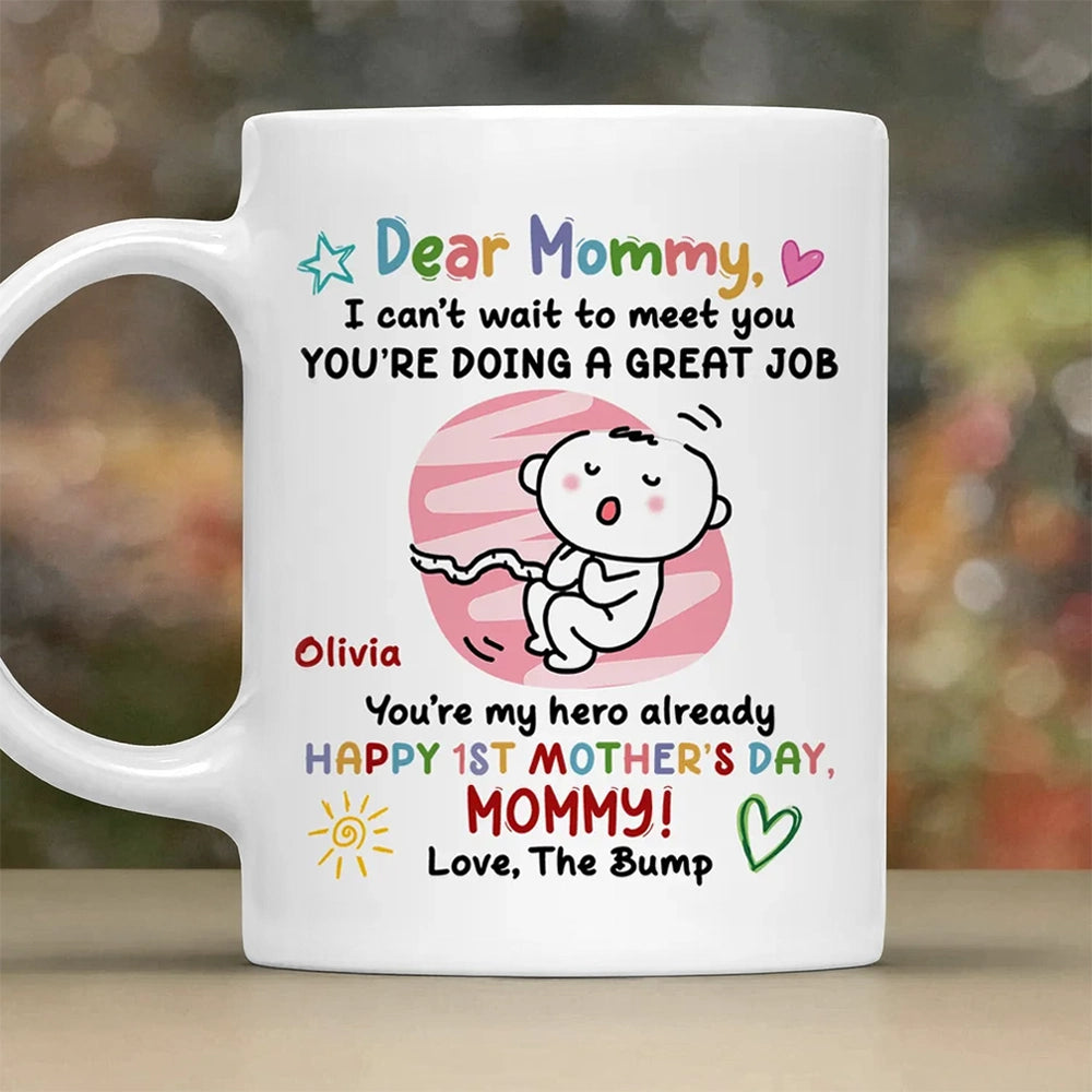 Personalized Ceramic Mug with Cute Baby Illustration, Dear Mommy Message, First Mother's Day Unique Gift
