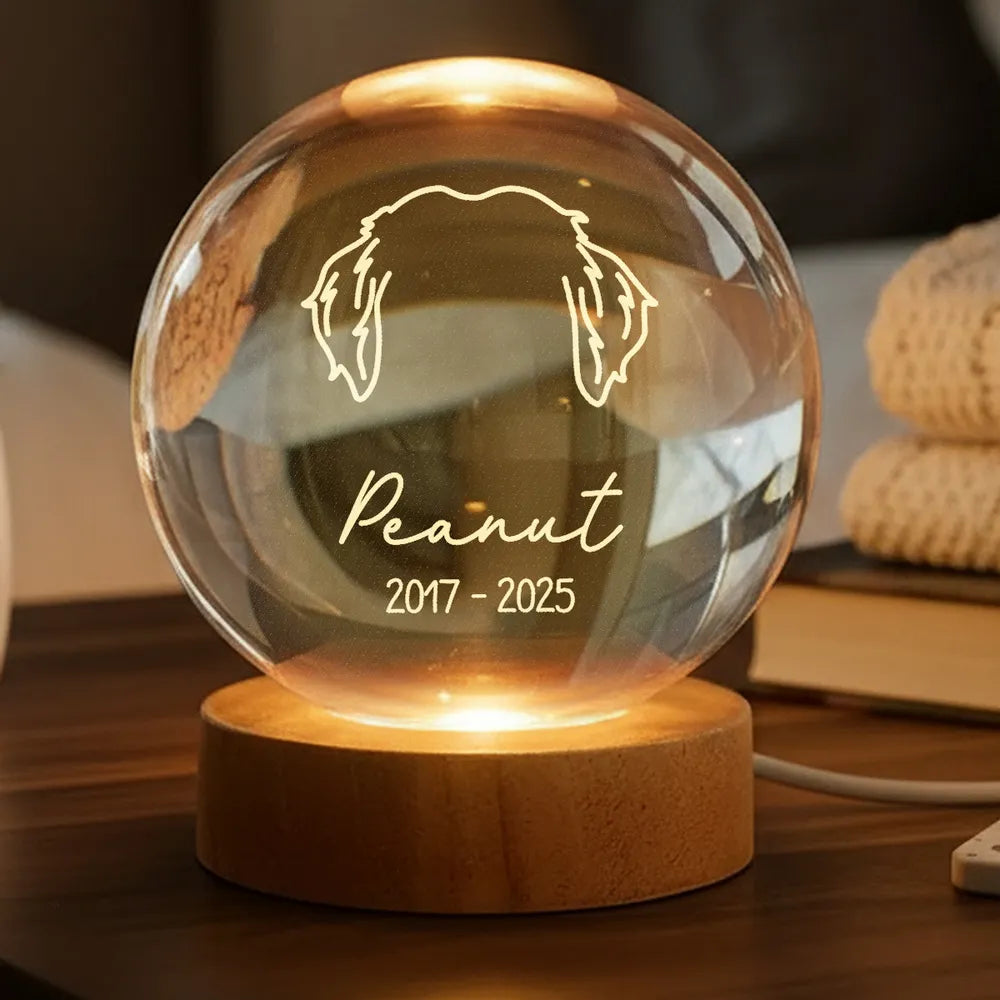 Custom Pet Remembrance Globe Lamp with Dog Head Outline, Soft Glow Sympathy Decor, Thoughtful Unique Gift for Pet Owners