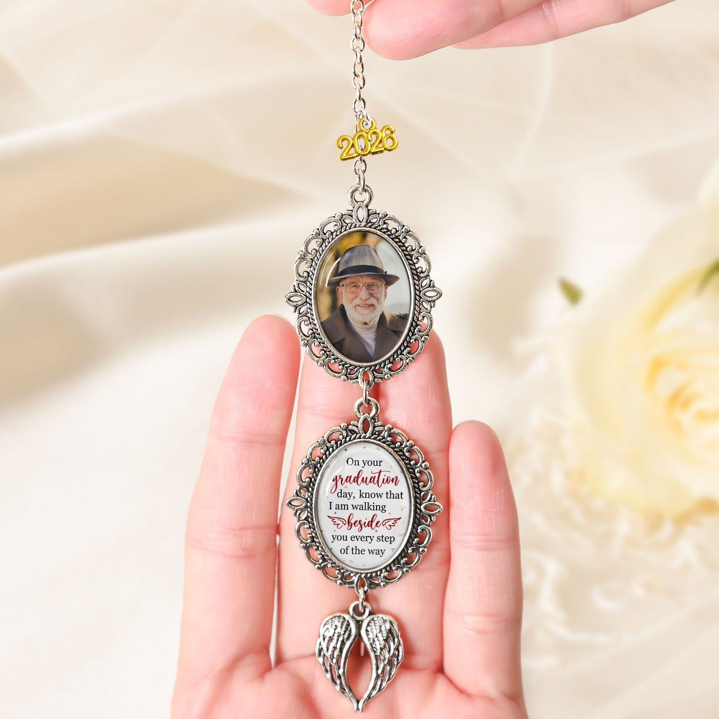 Personalized Stainless Steel Tassel Charm With Photo Graduation Keepsake, Walking Beside You Every Step, Unique Gift