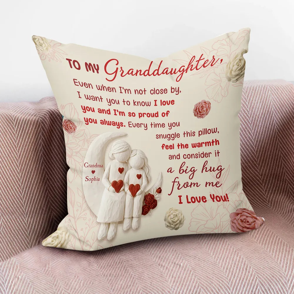 Personalized Square Pillow Grandmother and Granddaughter Hug Quote, I Want You to Know I Love You, Unique Gift