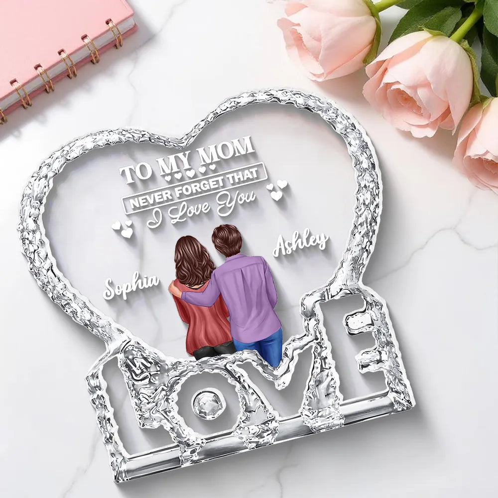 To My Mom I Love You Shaped Acrylic Block Plaque, Custom Names Love Memory Home Accent, Thoughtful Gift for Mom