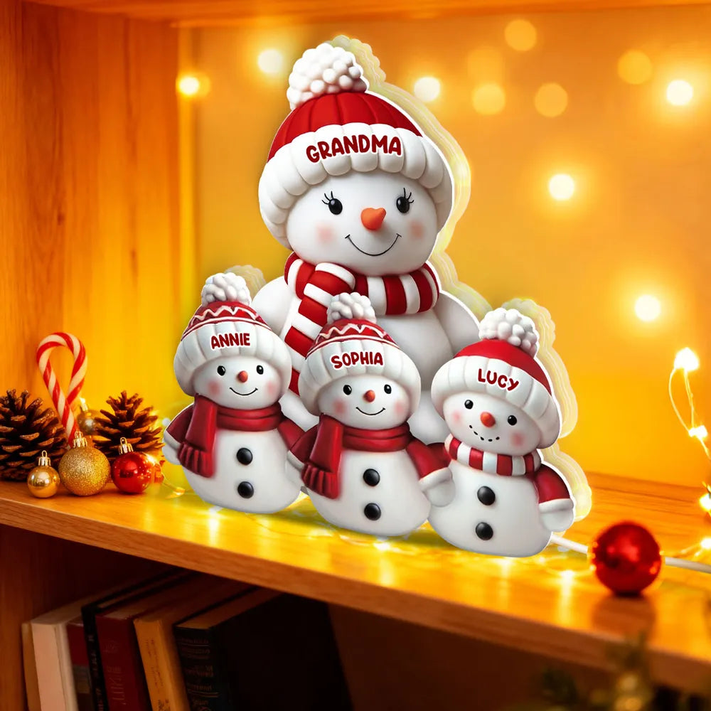 Acrylic Light Box Snowman Family, cozy glow for mantel and holiday décor, heartwarming keepsake and a perfect gift for grandma