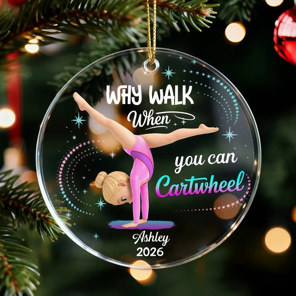 Personalized Acrylic Ornament Gymnast Cartwheel Girl Glitter Star Design Unique Gift For Daughter Or Granddaughter
