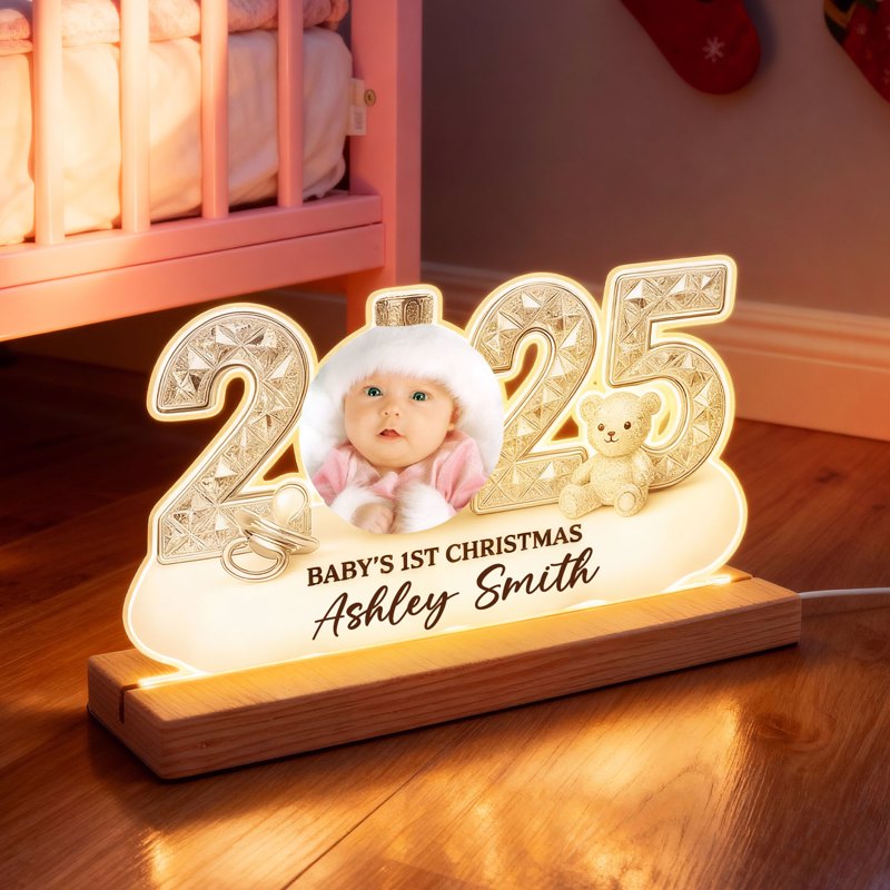 LED Light Plaque Baby Photo Night Light, Warm Glow for Christmas Nursery Decor, Cozy Keepsake, a Unique Gift for New Parents