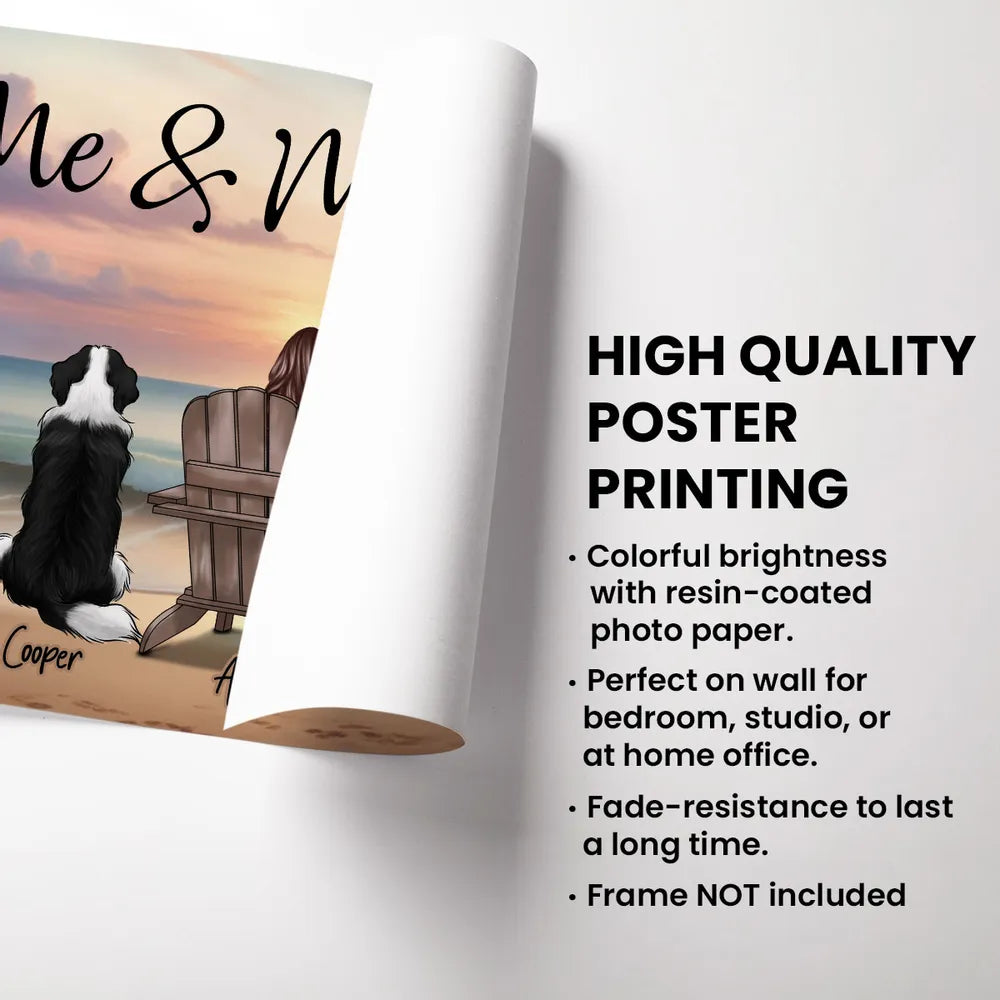 Personalized “Me & My Dogs” Beach Sunset Poster, Custom Pet Lover Wall Art, Unique Gift for Dog Owners