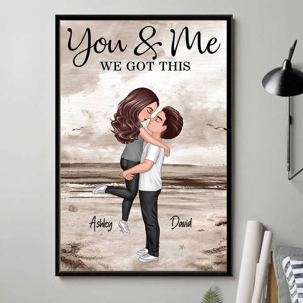 Retro Vintage Couple Hugging Kissing Beach Landscape Personalized Vertical Poster