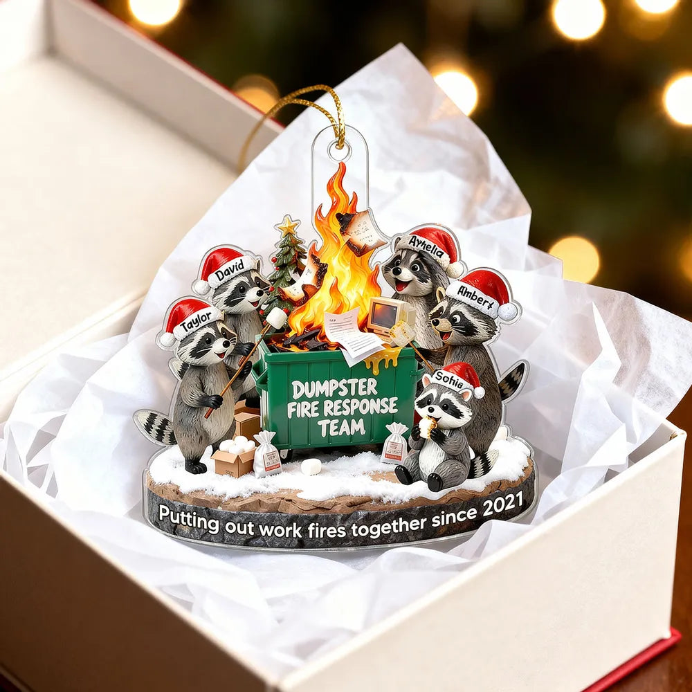 Funny Dumpster Fire Raccoon Acrylic Ornament for Work Besties – Personalized Holiday Office Gift