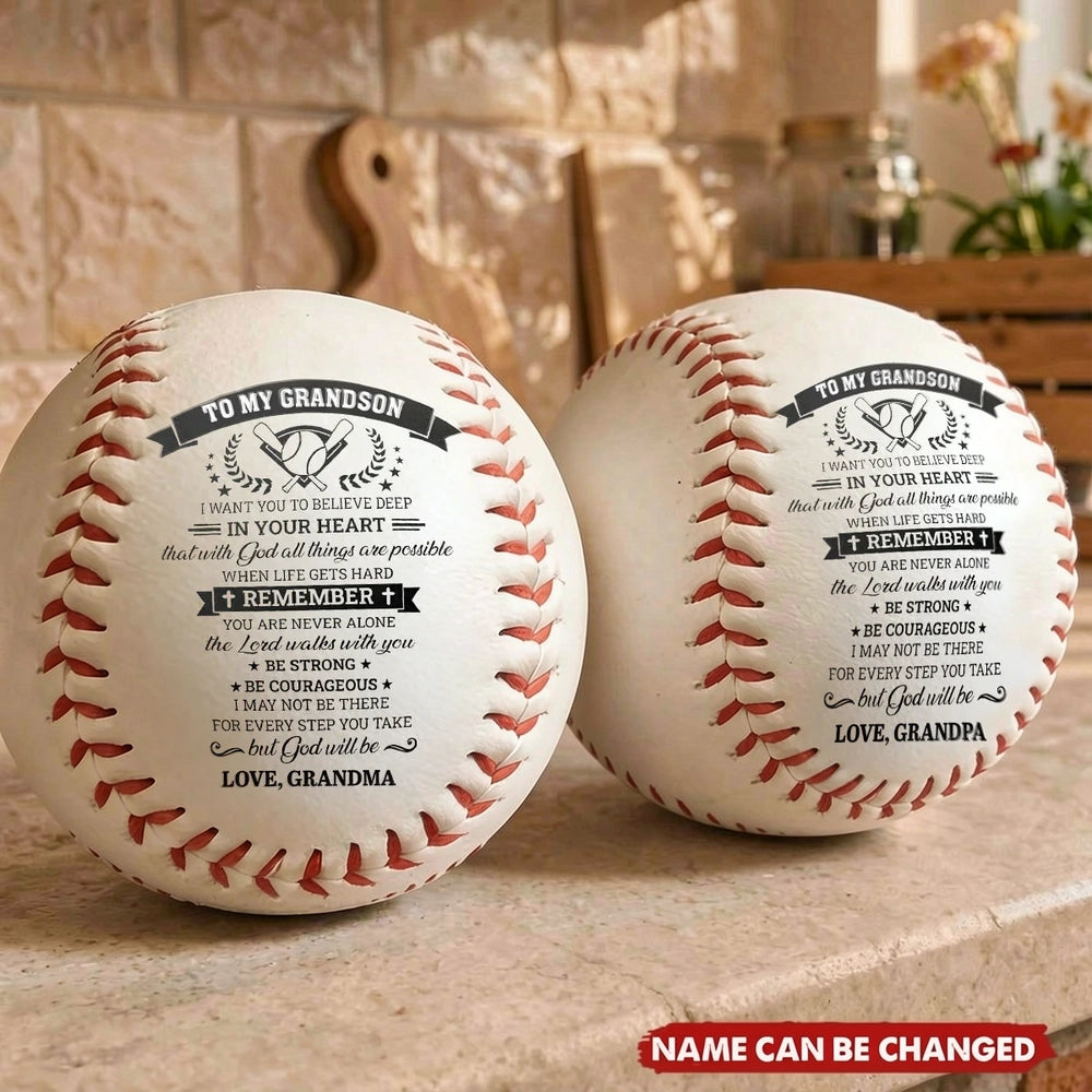 To My Grandson Baseball Ball, Personalized Encouragement Quote, Heartwarming Keepsake Gift from Grandpa