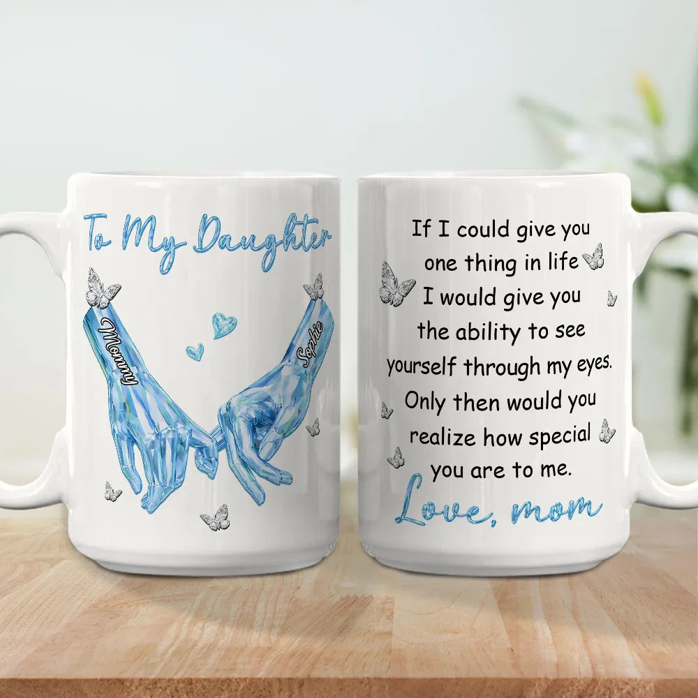 To My Daughter Ceramic Mug, Personalized Keepsake with Heartwarming Message and Butterflies - Thoughtful Gift